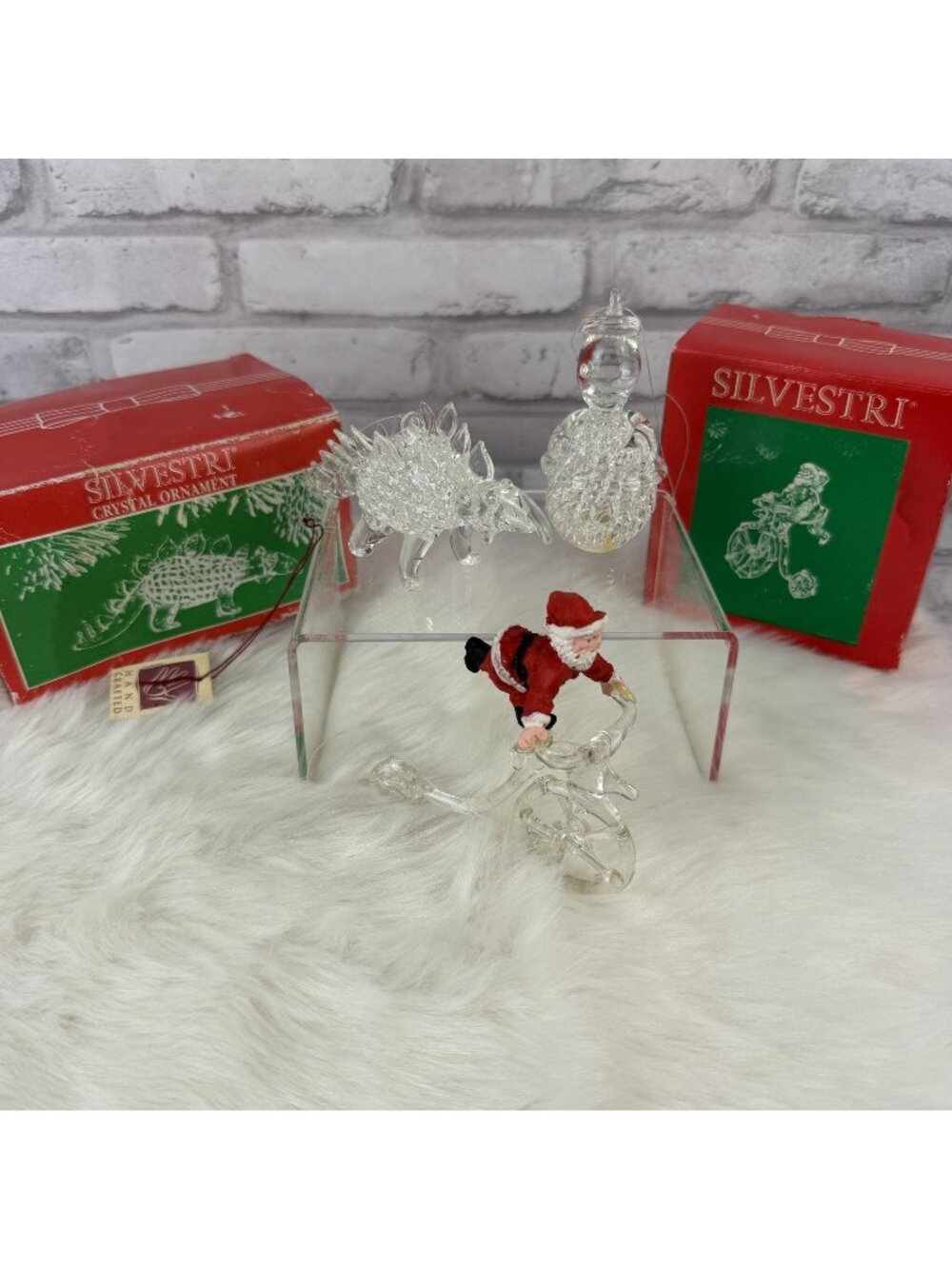 Silvestri Glass Ornaments Lot of 3 Dinosaur Santa Unicycle Duck? In Boxes